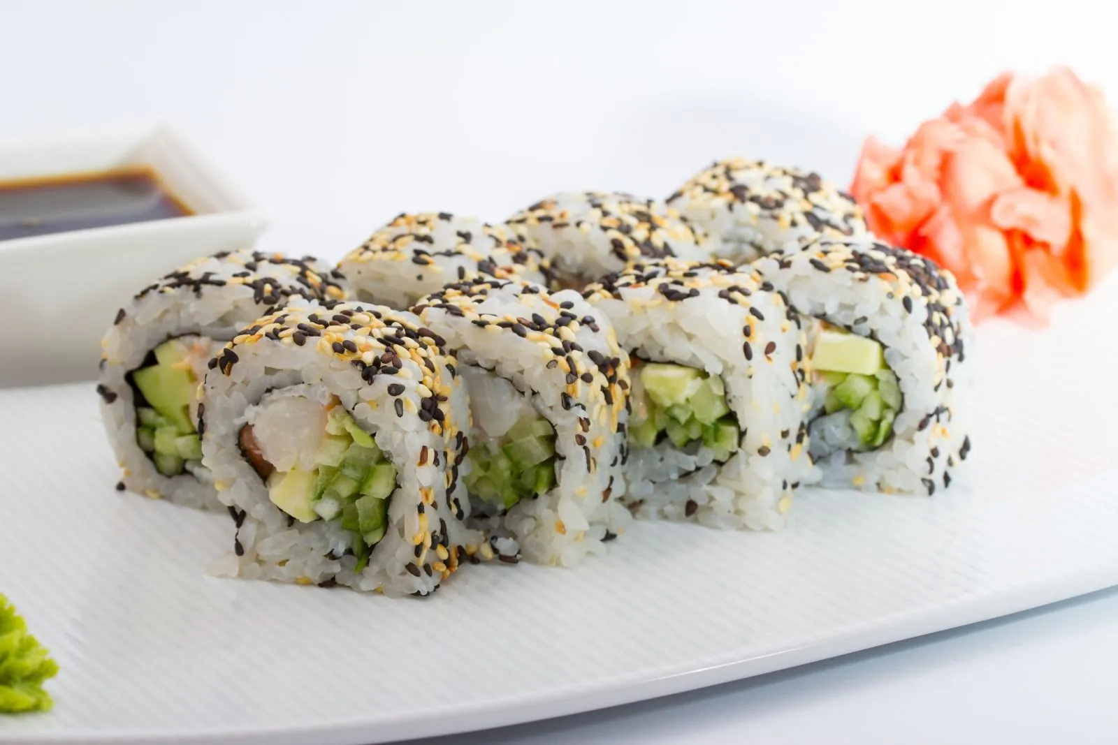 Sushi roll with shrimp, avocado and sesame seeds at Chop Asian Kitchen, a Asian Fusion Restaurant in Amityville
